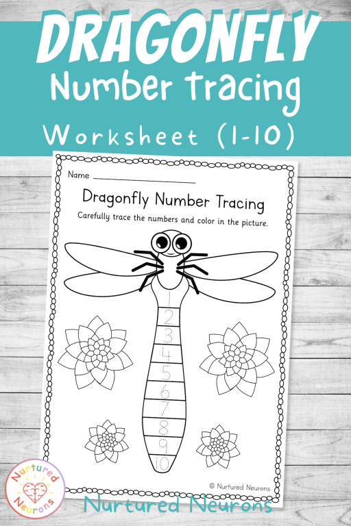 bug themed number tracing worksheet for kids - practice writing the numbers 1 to 10 on a dragonfly - insect week activity