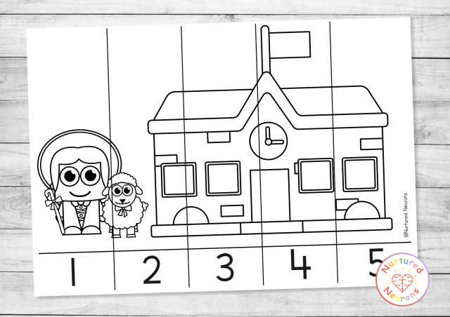 black and white mary had a little lamb math coloring page