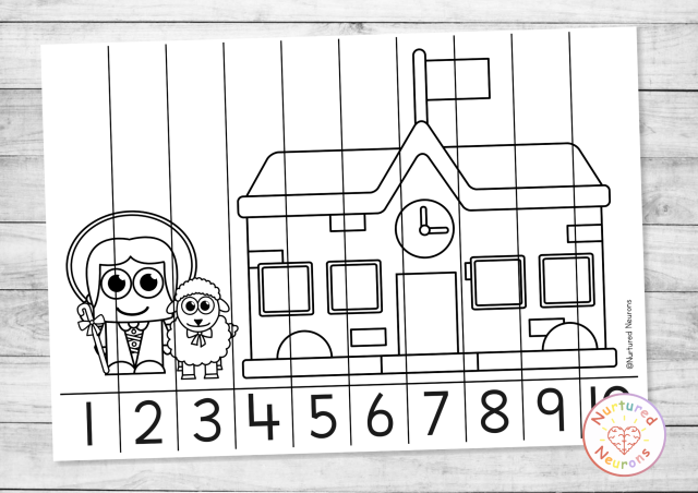 black and white mary had a little lamb math coloring page up to ten