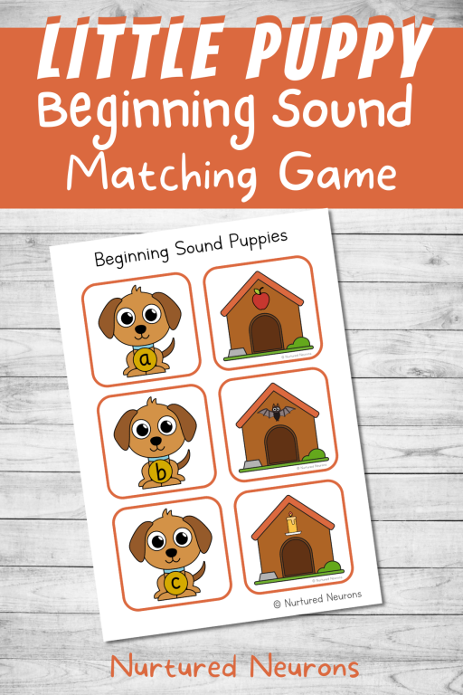 Puppy beginning sounds matching game for preschool - printable phonics and letter recognition activity