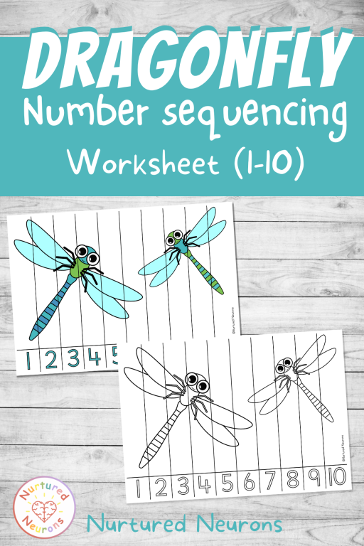 cute dragonfly number sequencing puzzle 1-10 with an insect theme - preschool and kindergarten math printable pdf for insect week and dragonfly day