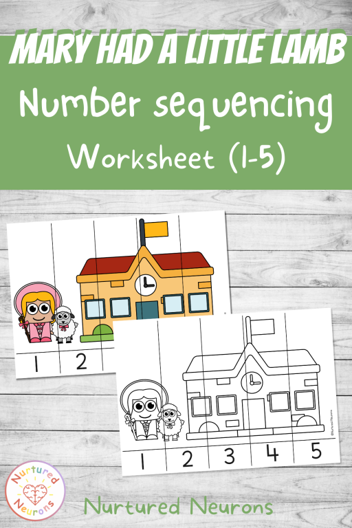 nursery rhyme themed number ordering worksheet for kindergarten - printable Mary Had A Little Lamb Mary Had A Little Lamb math sheet for preschool (1 to 5)