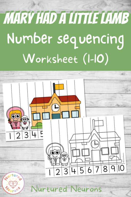 nursery rhyme themed number ordering worksheet for kindergarten - printable Mary Had A Little Lamb Mary Had A Little Lamb math sheet for preschool (1 to 10)
