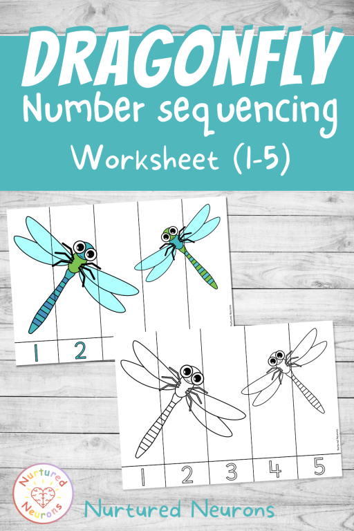 cute dragonfly number sequencing puzzle 1-5 with a ocean animal theme - preschool and kindergarten math printable pdf for insect week and dragonfly day