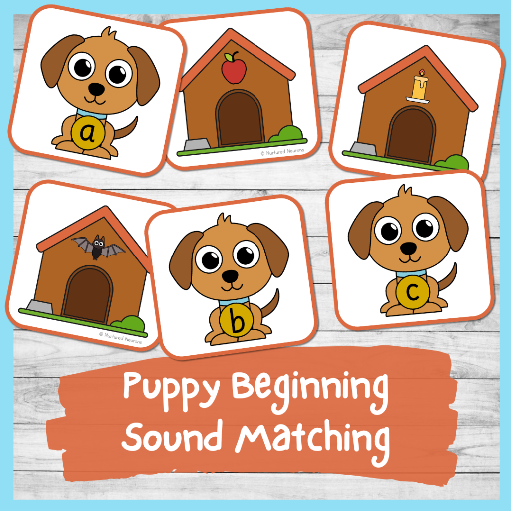 pet themed initial sound matching game - preschool and kindergarten printable baby animal phonics activity