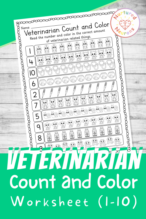 veterinarian themed counting worksheet 1-10 for kindergarten - printable community helper math sheet pdf