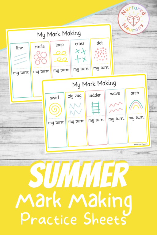 Printable summer themed mark making pages for kids - pre writing resources for preschool and nursery, toddlers and daycare -