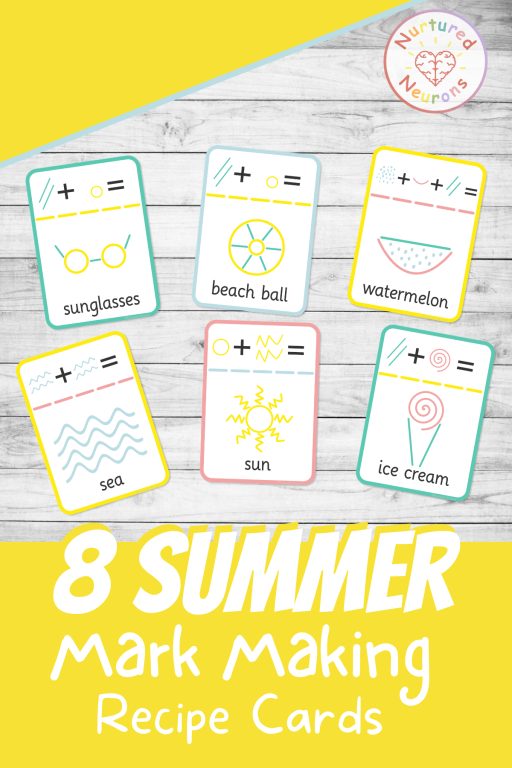 printable mark making idea cards to copy - preschool writing cards for kids - trace or draw the marks to make the summer themed pictures