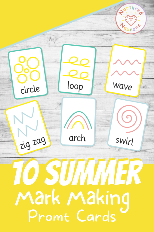 summer themed printable mark making cards for preschool and toddlers - printed examples of different marks kids can make for prewriting practice