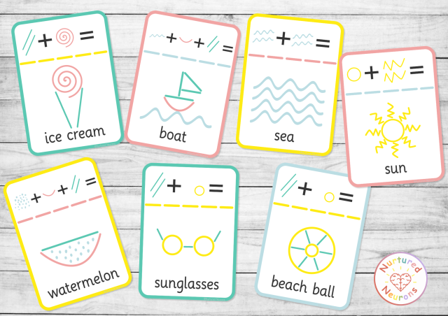 Summer mark making recipe cards for preschool and kindergarten - printable directed drawing activity