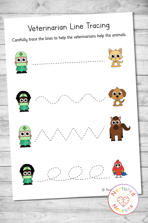 vets and pets tracing sheet for kids - animal doctor topic