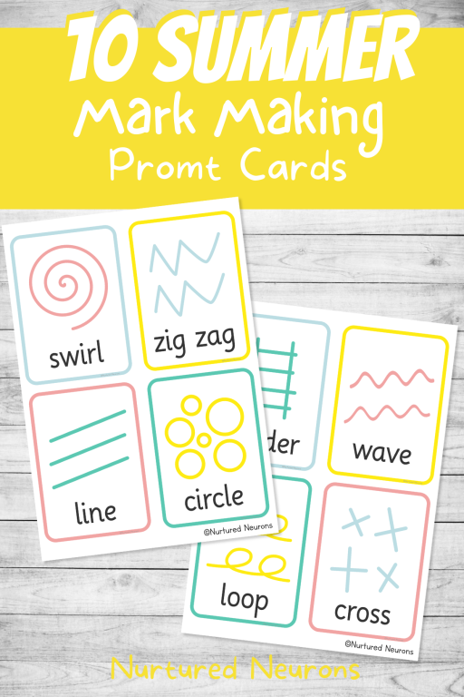 Printable mark making flashcards for young learners - swirl, zig zag, wave and loop pre-writing practice