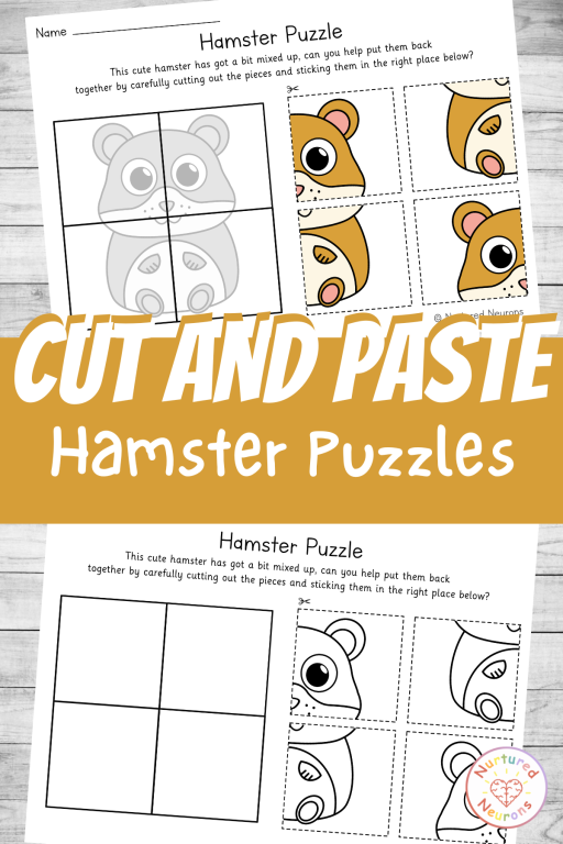 simple cutting puzzle sheet for kids with a cute hamster theme and two difficulties