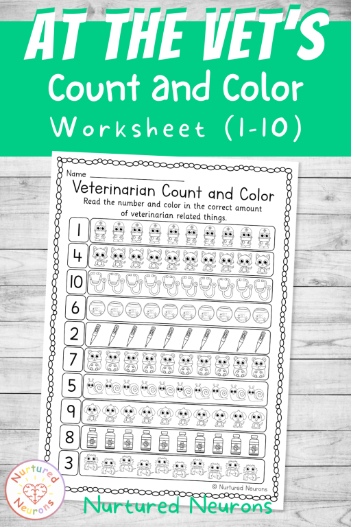 vet and pet themed counting to 10 worksheet for kids