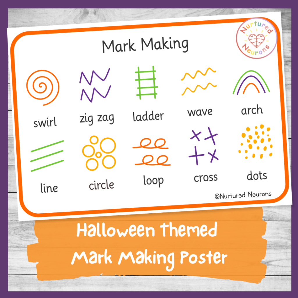 Halloween themed mark making poster - preschool writing resource - printable anchor chart or table mat