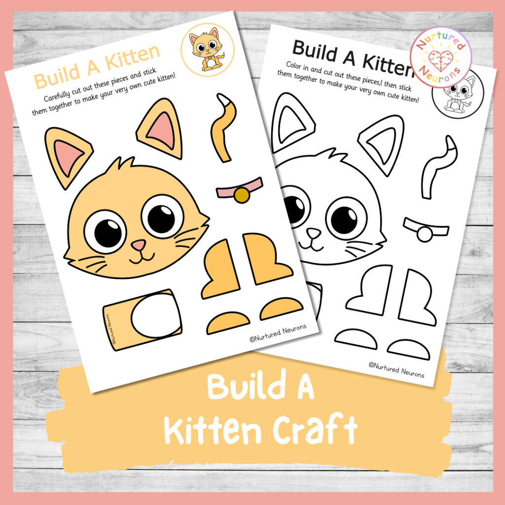 cut and paste little kitten craft - simple DIY pet themed cut and stick activity for kids