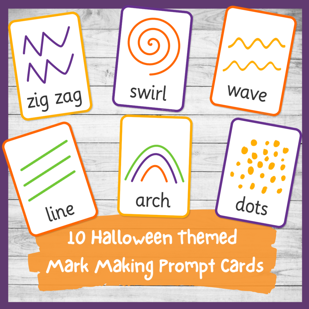 halloween themed mark making prompt cards for table or classroom display - preschool writing resource