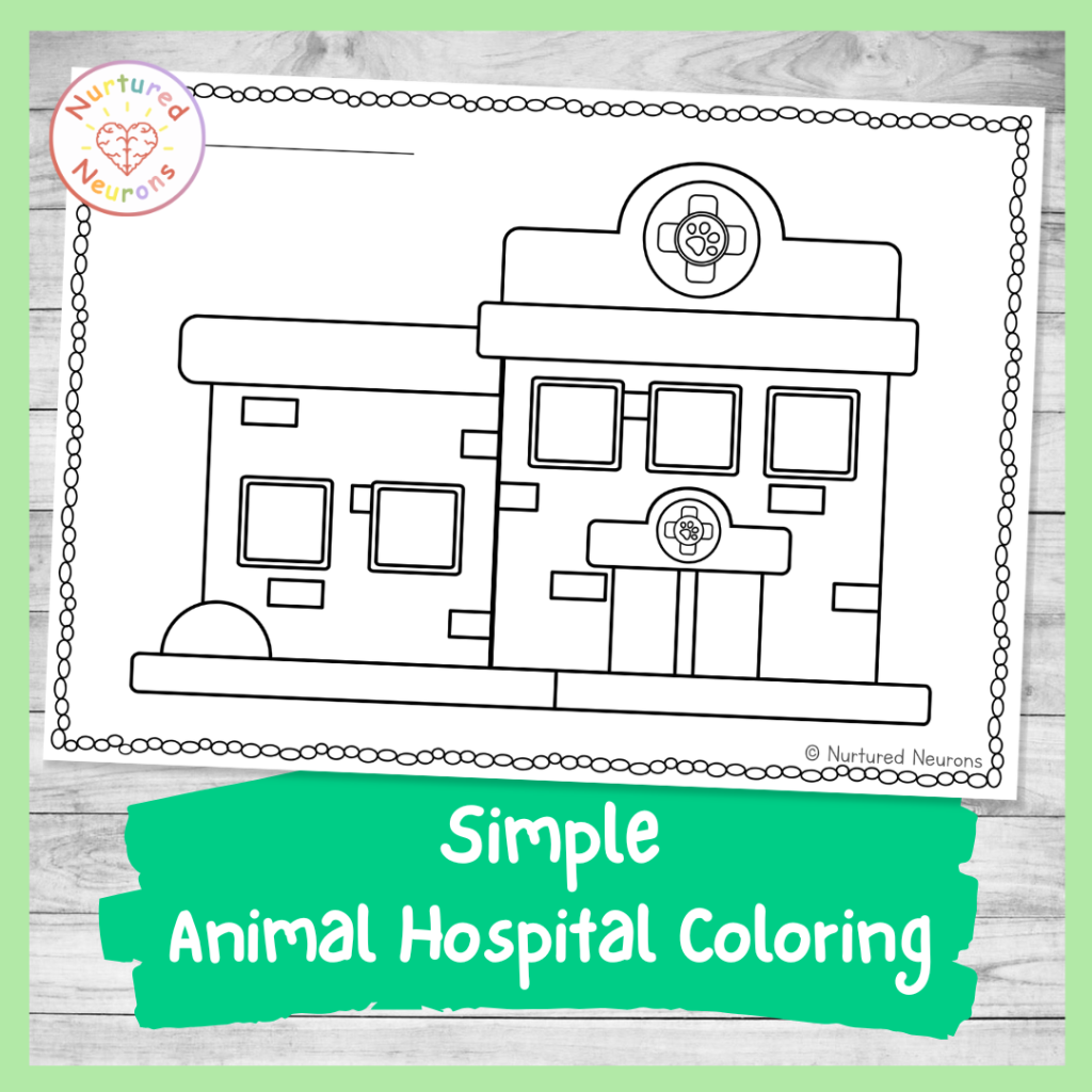 printable Kindergarten animal hospital coloring sheet for kids - vets and community helper coloring page pdf