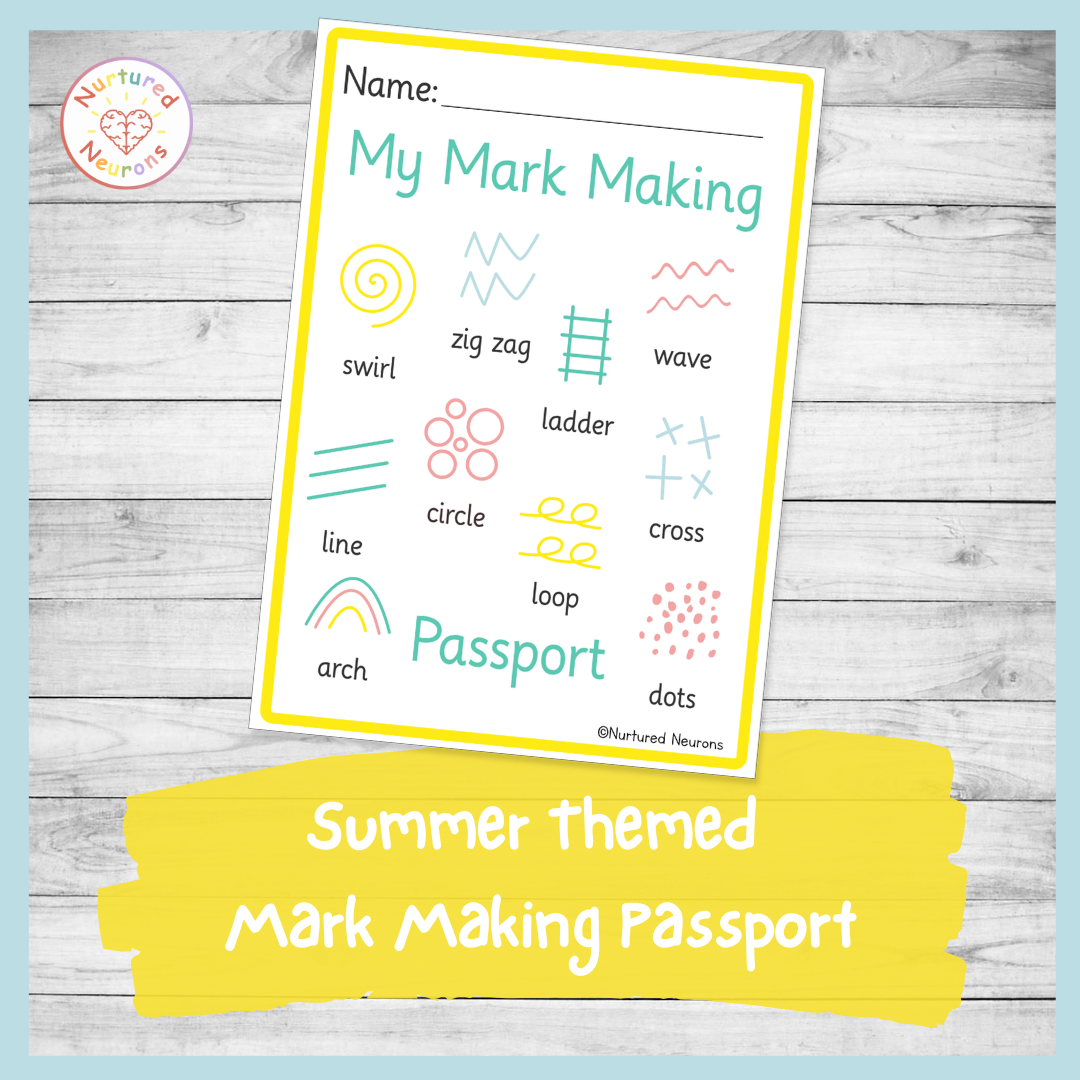 summer themed mark making passport - preschool writing resource - printable writing practice book