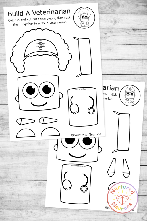 Build a Veterinarian craft printable templates - cut and paste for preschool and kindergarten - community helper and vets theme