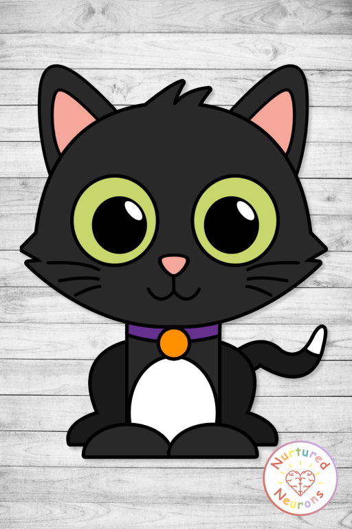 Black cat template craft for kids - easy Halloween scissor skills and coloring printable