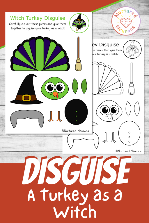 Printable witch turkey disguise templates for simple kindergarten Thanksgiving and halloween themed crafts