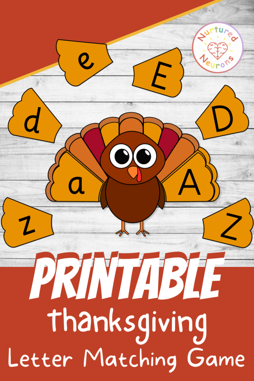 printable turkey letter case matching game - match the lower case and upper case letters