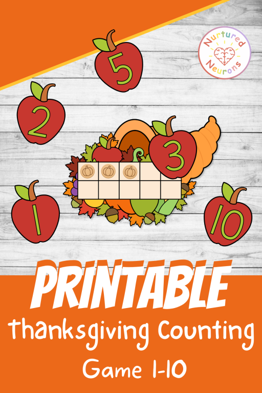 printable thanksgiving ten frame game for preschool and kindergarten - count to ten and fill the cornucopia