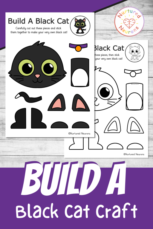 Build a cute black cat craft printable halloween templates - cut and paste craft for preschool and kindergarten - witch's cat activity