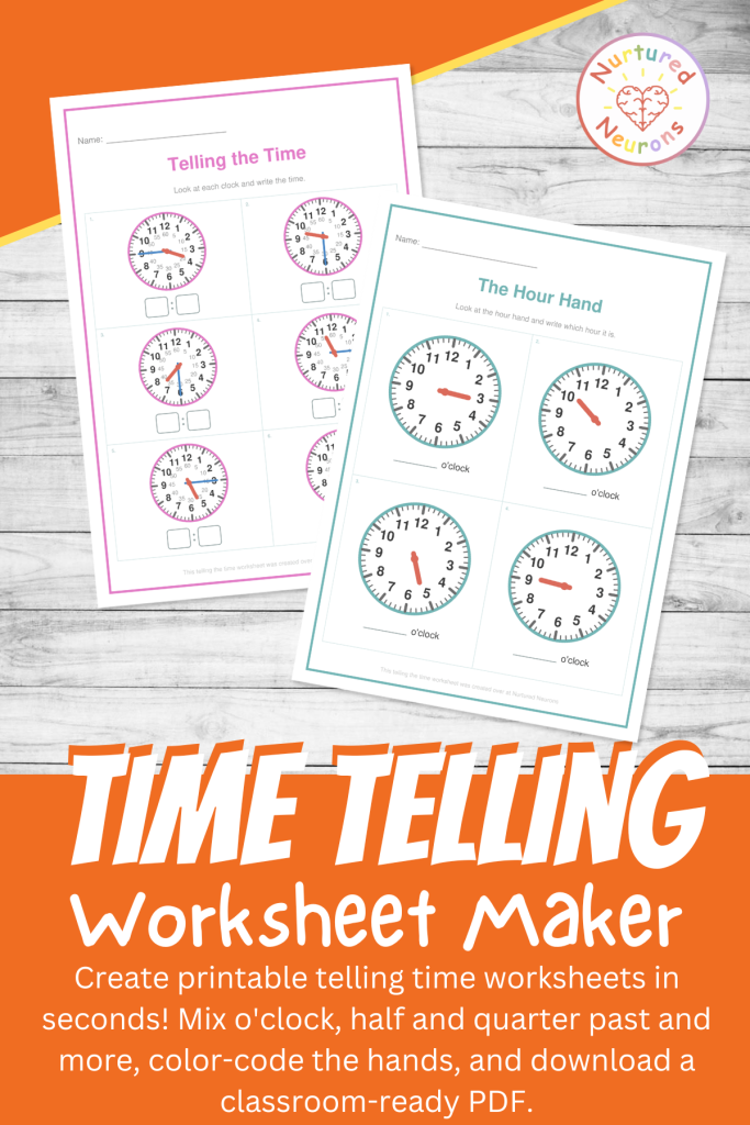 telling time worksheet creator - printable custom pdf - write or circle the time