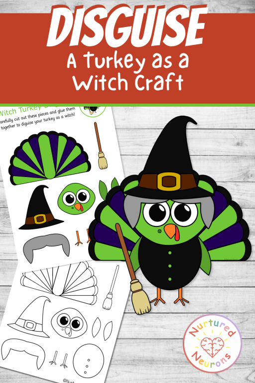 witch disguise a turkey craft printable halloween and thanksgiving templates - cut and paste craft for preschool and kindergarten