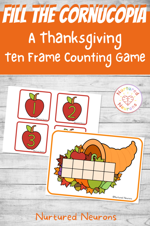 printable Thanksgiving ten frame counting game - fill the cornucopia
