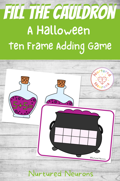 printable halloween ten frame addition game - fill the cauldron by adding