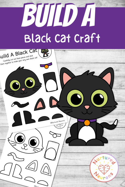 Printable cute black cat templates for simple kindergarten spooky halloween themed crafts