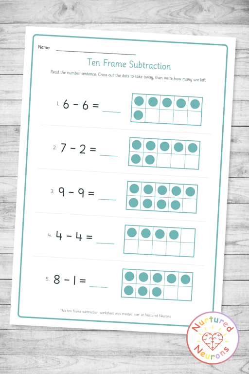 MAke your own take away math sheets with ten frames - custom pages for kindergarten and first grade - subtraction to 20 practice