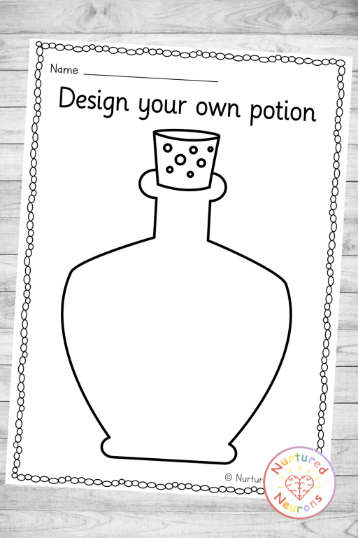Design your own potion sheet - printable Halloween themed worksheet for kids - preschool and kindergarten