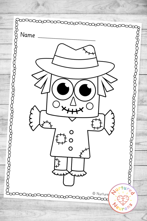 Simple scarecrow coloring page for kids - cute farm coloring sheet download and printable pdf