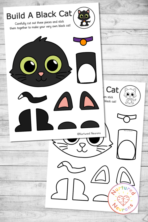 black cat templates - simple printable cut and paste halloween craft (preschool and kindergarten pdf)