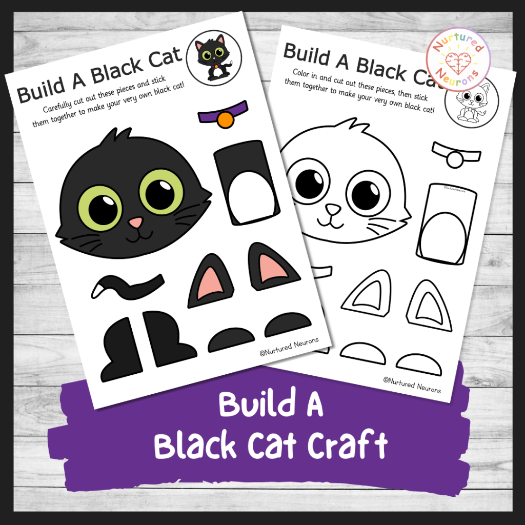 cut and paste black cat craft - simple DIY witch's cat themed cut and stick activity for kids