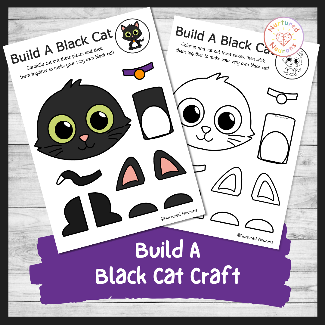 cut and paste black cat craft - simple DIY witch's cat themed cut and stick activity for kids