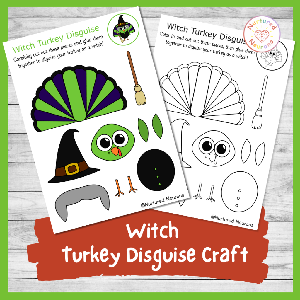 cut and paste turkey disguise craft - simple disguise a turkey as a witch activity for kids