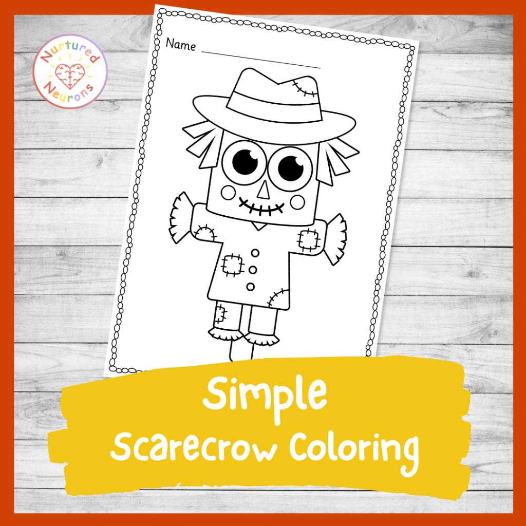 printable Kindergarten scarecrow coloring sheet for kids - cute fall and farm themed coloring page for toddlers pdf