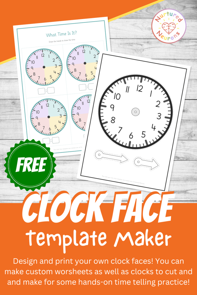 Free custom clock template maker - create your own clock face worksheets , templates and cut out and assemble clocks for hands on time telling practice