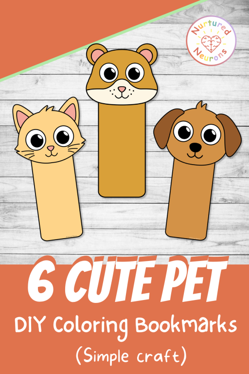 DIY pet coloring bookmarks for kids - printable baby animal craft