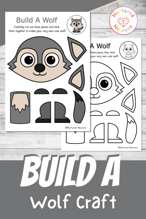 Build a cute wolf craft printable woodland animal templates - cut and paste craft for preschool and kindergarten - forest creature activity