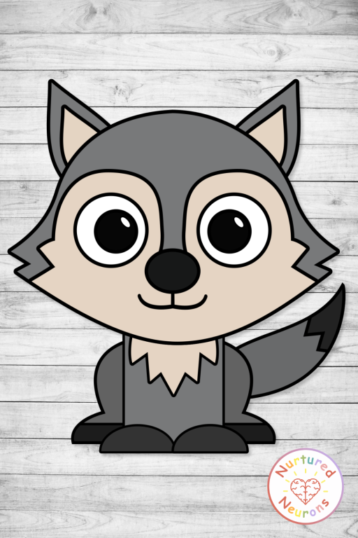 Printable build a wolf craft for preschool and kindergarten - cut and paste woodland animal activity for scissor skills