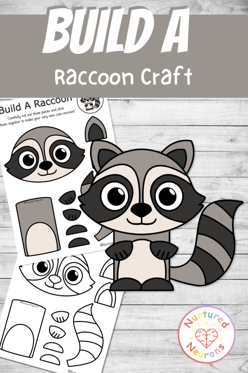 Build a raccoon craft for preschool and kindergarten - printable cut and paste woodland animal activity for scissor skills