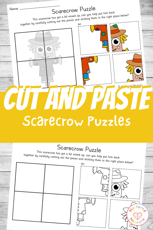 Differentiated scarecrow Puzzle for preschool - cut and paste thanksgiving activity for kindergarten (printable pdf)