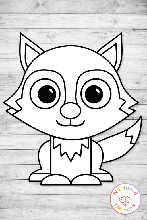Cute gray wolf cut and stick template for kids - color and black and white fine motor craft