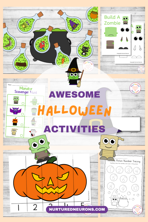Halloween activities for kids - printable crafts, worksheets and games for preschool and kindergarten counting and phonics practice
